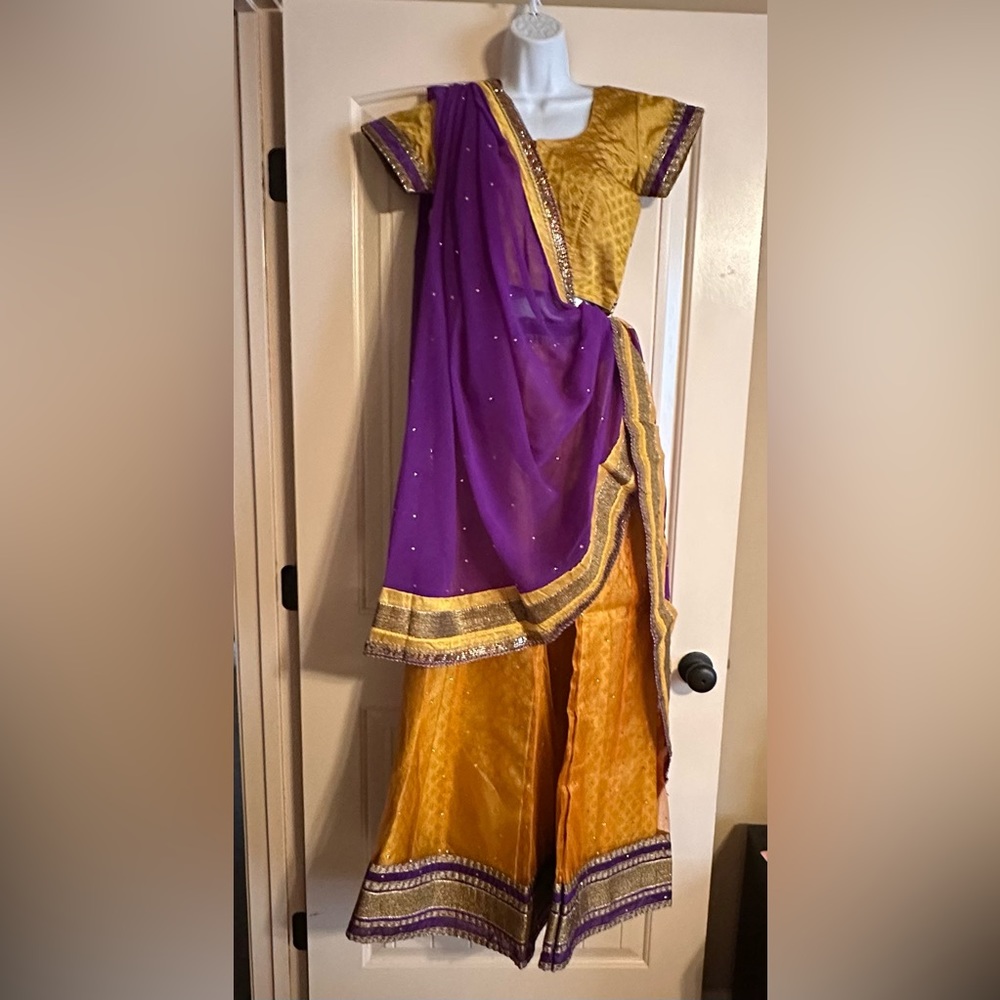 Lehenga ghagra choli chaniya choli yellow purple 3 pc set Navratri outfit